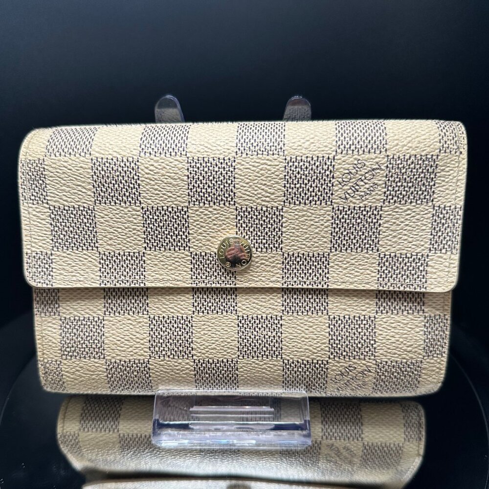Louis Vuitton Damier Azur Canvas Compact Wallet in Beige and Blue-Gray